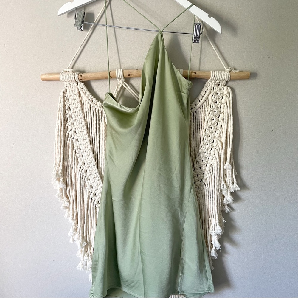 Verge Girl Sage Green Satin Mini Slip Dress - Picture 4 of 8